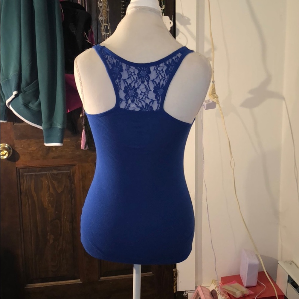 🆑FINAL PRICE‼️ Blue Tank top with lace upper straps and back